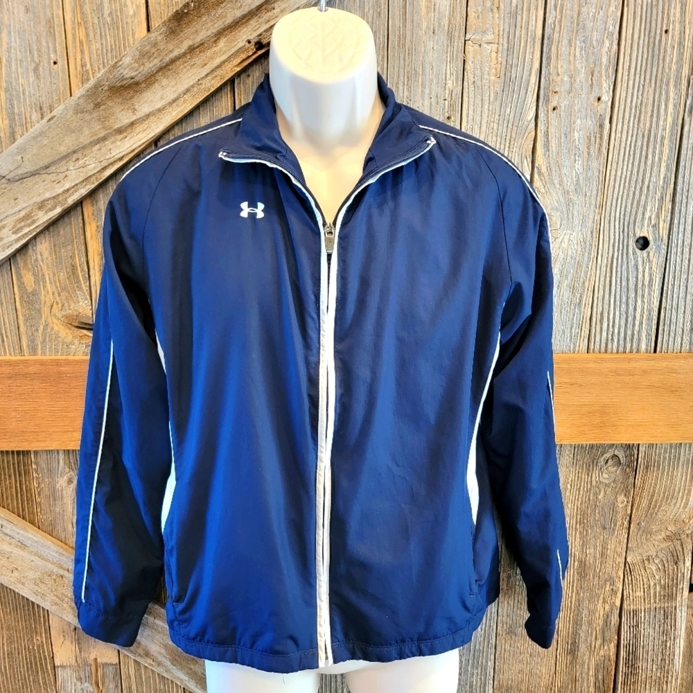 Under Armour navy Windbreaker Long Sleeve Full Zip Up Logo Size Medium M